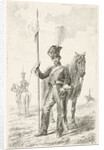 Soldier with a spear beside his horse by Johannes Mock