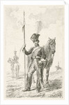 Soldier with a spear beside his horse by Johannes Mock
