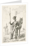Soldier with a spear beside his horse by Johannes Mock