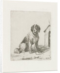 Sitting dog chained to a doghouse by Christiaan Wilhelmus Moorrees