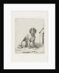 Sitting dog chained to a doghouse by Christiaan Wilhelmus Moorrees