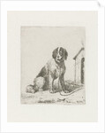 Sitting dog chained to a doghouse by Christiaan Wilhelmus Moorrees