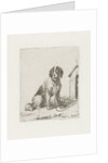 Sitting dog chained to a doghouse by Christiaan Wilhelmus Moorrees