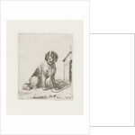 Sitting dog chained to a doghouse by Christiaan Wilhelmus Moorrees