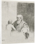 Old man with two kids and a dog by Christiaan Wilhelmus Moorrees