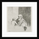 Old man with two kids and a dog by Christiaan Wilhelmus Moorrees