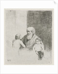 Old man with two kids and a dog by Christiaan Wilhelmus Moorrees