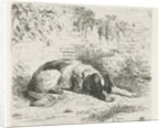 Reclining dog in front of a wall by Christiaan Wilhelmus Moorrees