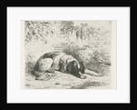 Reclining dog in front of a wall by Christiaan Wilhelmus Moorrees