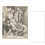 A Oreade, with spectacles on nose, removing a thorn from the foot of a satyr by Jan Harmensz. Muller