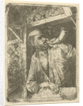 Bakker blows a horn by Adriaen van Ostade