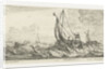 Two ferries and a rowing boat on a rough sea by Anonymous