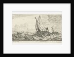Two ferries and a rowing boat on a rough sea by Anonymous