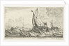 Two ferries and a rowing boat on a rough sea by Anonymous
