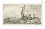 Two ferries and a rowing boat on a rough sea by Anonymous