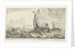 Two ferries and a rowing boat on a rough sea by Anonymous