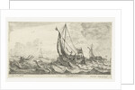 Two ferries and a rowing boat on a rough sea by Anonymous