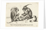Two monkeys smoking a pipe by Anonymous