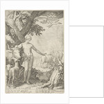 Adam stands in the foreground, around him all kinds of animals by Jan Saenredam