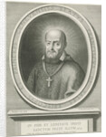 Portrait of St. Francis de Sales, a halo behind his head, he was bishop of Geneva and Annecy, on the pedestal a Bible quote by Nicolas Pitau I