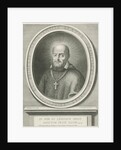 Portrait of St. Francis de Sales, a halo behind his head, he was bishop of Geneva and Annecy, on the pedestal a Bible quote by Nicolas Pitau I