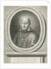 Portrait of St. Francis de Sales, a halo behind his head, he was bishop of Geneva and Annecy, on the pedestal a Bible quote by Nicolas Pitau I