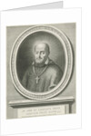 Portrait of St. Francis de Sales, a halo behind his head, he was bishop of Geneva and Annecy, on the pedestal a Bible quote by Nicolas Pitau I