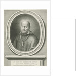 Portrait of St. Francis de Sales, a halo behind his head, he was bishop of Geneva and Annecy, on the pedestal a Bible quote by Nicolas Pitau I