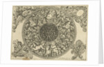 Edge of circular plate with leaf tendrils, masks and putti, Anthonie de Winter by C. de Moelder