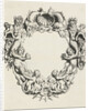 Cartouche with lobe ornament, a top shell flanked by dolphins by Clement de Jonghe