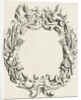 Cartouche with lobe ornament with hunting trophies by Clement de Jonghe