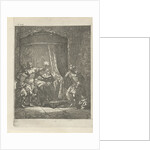 In a dark bedroom is Aristodemus prince of Cuma in bed while he is betrayed by his companion Xenocrite by Arnold Houbraken