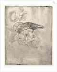 Study Sheet mans head with hat and woman with cap by Louis Bernard Coclers
