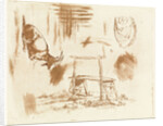Study Sheet with reclining goat, a wooden bench and a drapery by Johannes Huibert Prins