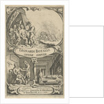 Cartouche with a battlefield and a doctor who takes care of the wounded for a tent by Pieter Philippe