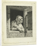 Woman leaning on arms in window opening by Cornelis van Cuylenburgh II