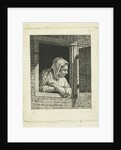 Woman leaning on arms in window opening by Cornelis van Cuylenburgh II