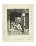 Woman leaning on arms in window opening by Cornelis van Cuylenburgh II