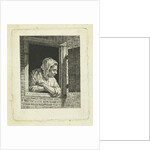 Woman leaning on arms in window opening by Cornelis van Cuylenburgh II