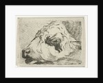 Head of a calf, in profile, resting on a beam by Hermanus Fock