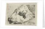 Head of a calf, in profile, resting on a beam by Hermanus Fock