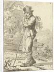 Man leaning on a stick by Hermanus Fock