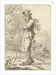 Man leaning on a stick by Hermanus Fock