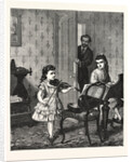 A Rehearsal on the Sly, Girl, Girls, Violin, Music, Piano, Room, Interior by Anonymous