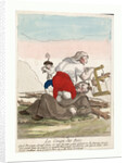 A Member of the Third Estate, Possibly a Woman, Kneeling on Top of a Fallen Friar, Cutting Wooden Branches or Horns from His Head by Anonymous