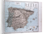 Spain and Portugal Map, antique map 1869 by Th. von Liechtenstern and Henry Lange