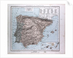 Spain and Portugal Map, antique map 1869 by Th. von Liechtenstern and Henry Lange