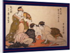 Nibijin ude-zumô, Arm-wrestling between two beauties by Utamaro Kitagawa