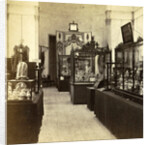 Display cabinets with objects in the exhibition of National Industry and Art in the Palace of Industry, Amsterdam by Anonymous