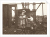 Marba (?) And Eckart Titzenthaler, children of the photographer, on the roof of the house Friedrichstrasse, Berlin, with a cock, Germany by Waldemar Titzenthaler